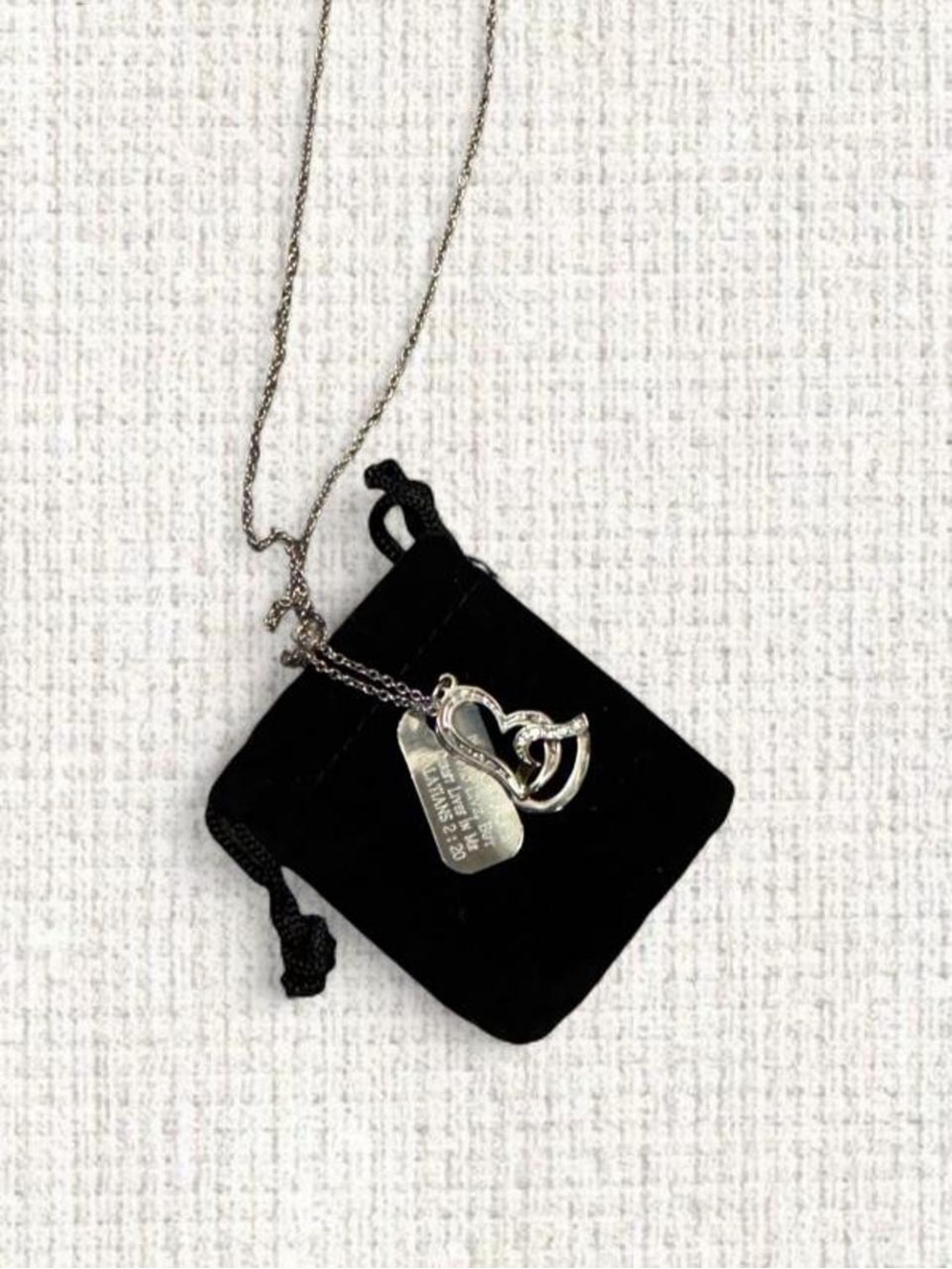Galatians 2:20 Christian Heart Necklace Rhinestone Scripture Pendant